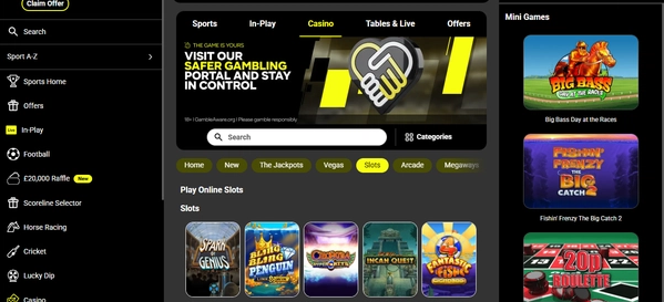 Based on the Parimatch desktop casino home page screenshot showing full interface with sports and casino navigation:  ALT TEXT (24 words): "Parimatch UK casino and sports betting homepage with navigation menu, slots, live casino, and Big Bass Splash game promotion banner.
